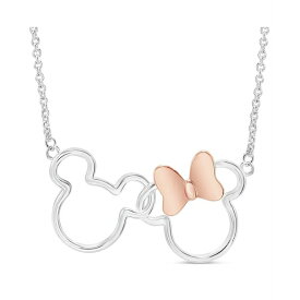 ディズニー レディース ネックレス・チョーカー・ペンダントトップ アクセサリー Mickey and Minnie Mouse Jewelry for Women, Silver Flash Plated Interlocking Mickey and Minnie Mouse Pendant Necklace, 18" Pink bow