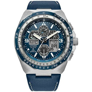 V`Y fB[X rv ANZT[ Eco-Drive Men's Chronograph Promaster Skyhawk Blue Leather Strap Watch 46mm Blue