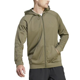 アディダス メンズ パーカー・スウェットシャツ アウター Men's Game & Go Small Logo Moisture-Wicking Training Full-Zip Fleece Hoodie Olive