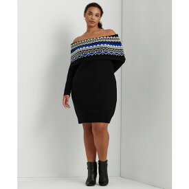 ラルフローレン レディース ワンピース トップス Plus Size Off-The-Shoulder Fair Isle Sweater Dress Black/Cream/Sapphire