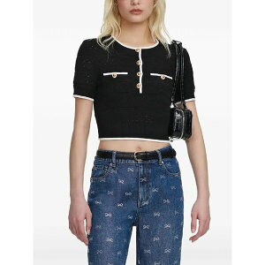 �Z���t�E�|�[�g���C�g ���f�B�[�X T�V���c �g�b�v�X Button trimmed knitted top Black