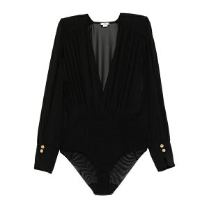 �G���U�x�X�t�����L ���f�B�[�X �V���c �g�b�v�X Pleated-panel button-cuff bodysuit Black