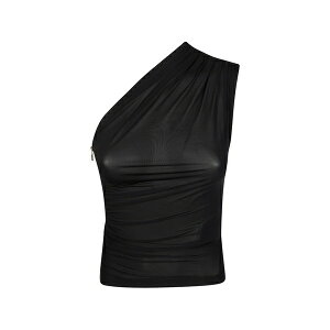 �G���U�x�X�t�����L ���f�B�[�X �V���c �g�b�v�X One-shoulder zip top Black