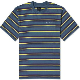 エドウィン メンズ Tシャツ トップス Edwin Quarter Stripe T-Shirt Blue