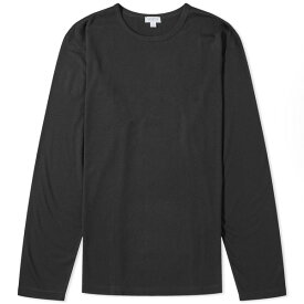 サンスペル メンズ Tシャツ トップス Sunspel Long Sleeve Lounge T-Shirt Black