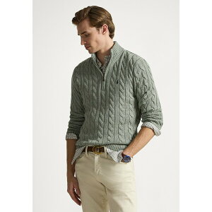 �����t���[���� �����Y �j�b�g&�Z�[�^�[ �A�E�^�[ CABLE-KNIT COTTON QUARTER-ZIP SWEATER - Jumper - mottled light green