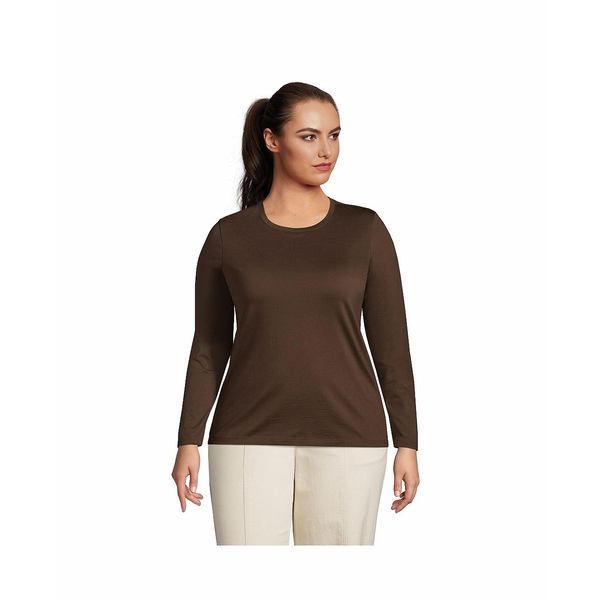 ランズエンド レディース カットソー トップス Women's Plus Size Relaxed Supima Cotton Long Sleeve Crewneck T-Shirt Rich coffee