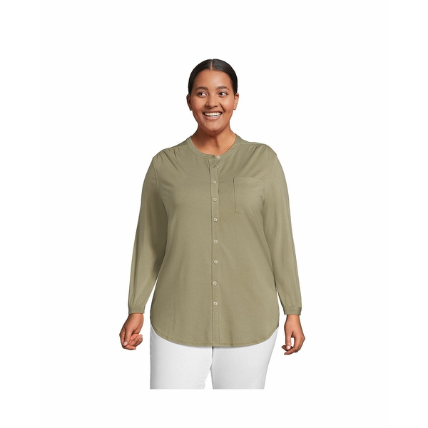 ランズエンド レディース カットソー トップス Women's Plus Size Long Sleeve Jersey A-line Tunic Sunwashed olive