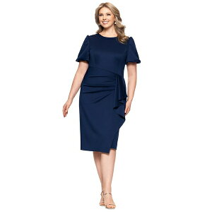 GXP[v fB[X s[X gbvX Plus Size Short-Sleeve Boat-Neck Draped Sheath Dress Midnight