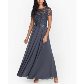 エスケープ レディース ワンピース トップス Women's Embellished Short Sleeve Chiffon Gown Charcoal Gray