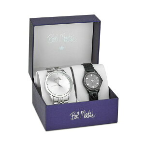 {u}bL fB[X rv ANZT[ Men's and Women's Silver-tone Base Metal Bracelet and Black Faux Leather Strap 2 Piece Watch Set 45mm and 32mm Silver-tone