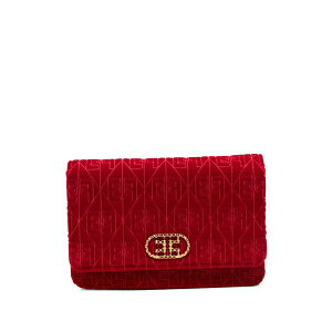 �G���U�x�X�t�����L ���f�B�[�X �V�����_�[�o�b�O �o�b�O Monogram-patterned velvet-effect shoulder bag Red