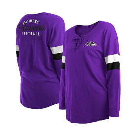 ニューエラ レディース Tシャツ トップス Women's Purple Baltimore Ravens Plus Size Athletic Varsity Lace-Up V-Neck Long Sleeve T-shirt Purple