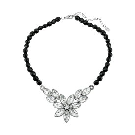 2028 レディース ネックレス・チョーカー・ペンダントトップ アクセサリー Silver-Tone Diamond Shaped Crystal Flower Black Beaded 15" Adjustable Necklace Black