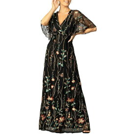 キヨナ レディース ワンピース トップス Women's Embroidered Elegance Evening Gown with Sleeves Onyx
