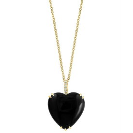 エフィー コレクション メンズ ネックレス・チョーカー アクセサリー EFFY&reg; Onyx & Diamond (1/20 ct. t.w.) Heart 18" Pendant Necklace in 14k Gold 14K Gold