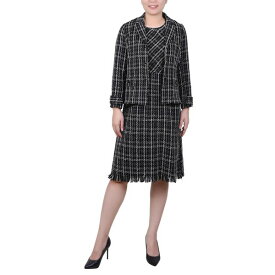 ニューヨークコレクション レディース ワンピース トップス Petite Long Sleeve Tweed Jacket with Dress Set, 2 Piece Black Ivory