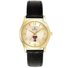 ブロバ レディース 腕時計 アクセサリー Texas Tech Red Raiders Bulova Women's Stainless Steel Watch with Leather Band Gold/Black