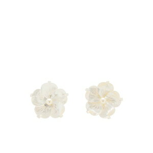 �W�F�j�t�@�[�x�A ���f�B�[�X �s�A�X���C�������O �A�N�Z�T���[ Mother-of-pearl flower stud earrings White