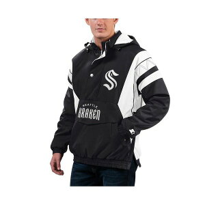�X�^�[�^�[ �����Y �W���P�b�g���u���]�� �A�E�^�[ Men's x NHL Black Ice Black, White Seattle Kraken Home Team Half-Zip Pullover Hoodie Jacket Black, White