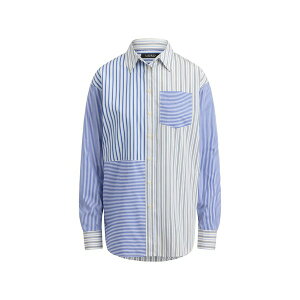 �����t���[���� ���f�B�[�X �V���c �g�b�v�X Pattern-blocked striped shirt Blue