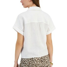 チャータークラブ レディース カットソー トップス Women's 100% Linen Tie-Front Shirt, Created for Macy's Bright White