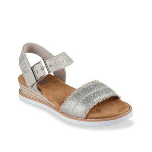 XPb`[Y fB[X T_ V[Y BOBS from Skechers Desert Kiss Gold Crush Wedge Sandal Silver Metallic
