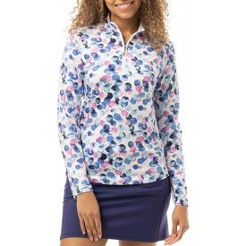 サン ソレイユ レディース シャツ トップス San Soleil Women's Solcool Print Mock Neck Long Sleeve Golf Shirt Full Circle Blue Purple