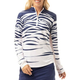 サン ソレイユ レディース シャツ トップス San Soleil Women's Solcool Print Mock Neck Long Sleeve Golf Shirt Wildside Navy