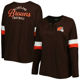 ニューエラ レディース Tシャツ トップス Cleveland Browns New Era Women's Plus Size Athletic Varsity LaceUp VNeck Long Sleeve TShirt Brown