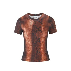 �W�����|�[�� �S���`�G ���f�B�[�X T�V���c �g�b�v�X Python-print crew-neck t-shirt Brown