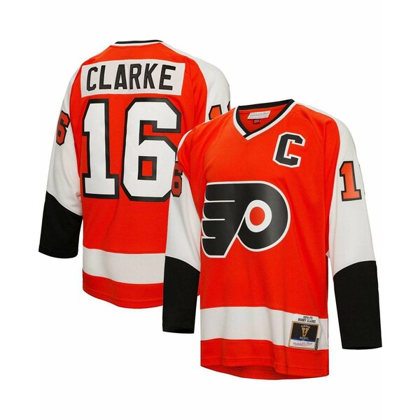 ミッチェルネス メンズ Tシャツ トップス Men's Bobby Clarke Orange Philadelphia Flyers 1974 Blue Line Player Jersey Orange