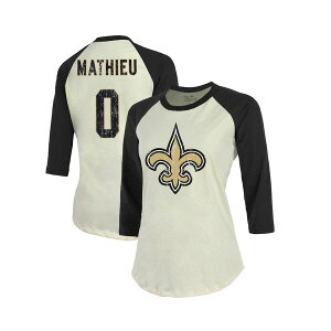 �}�W�F�X�e�B�b�N ���f�B�[�X T�V���c �g�b�v�X Women's Threads Tyrann Mathieu Cream, Black New Orleans Saints Name & Number Raglan 3/4 Sleeve T-shirt Cream, Black
