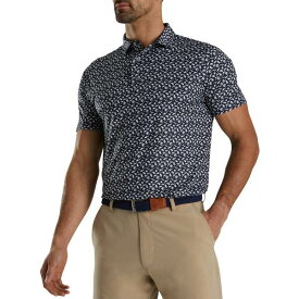 フットジョイ メンズ シャツ トップス FootJoy Men's Beach Print Lisle Golf Shirt Navy/White