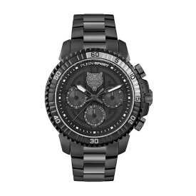 プレインスポーツ メンズ 腕時計 アクセサリー Men's Chronograph Date Quartz Powerlift Black Stainless Steel Bracelet Watch 45mm Ion Plated Black