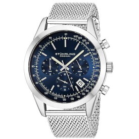 スターリング メンズ 腕時計 アクセサリー Men's Quartz Chronograph Date Silver-Tone Stainless Steel Mesh Bracelet Watch 44mm Blue