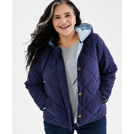 スタイルアンドコー レディース ジャケット＆ブルゾン アウター Plus Size Quilted Hooded Jacket, Created for Macy's Industrial Blue
