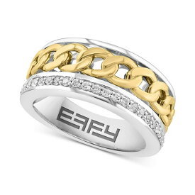 エフィー コレクション レディース リング アクセサリー EFFY&reg; Men's White Sapphire Chain Link Ring (1/2 ct. t.w.) in Sterling Silver and 14k Gold-Plate Silver