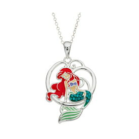 ディズニー レディース ネックレス・チョーカー・ペンダントトップ アクセサリー The Little Mermaid, Princess Ariel Silver Plated Crystal Pendant, 18" Silver tone, red, green