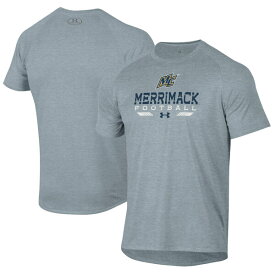 アンダーアーマー メンズ Tシャツ トップス Merrimack College Warriors Under Armour Football Tech TShirt Gray