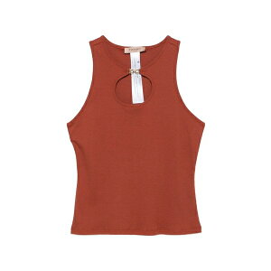 �c�C���Z�b�g ���f�B�[�X �J�b�g�\�[ �g�b�v�X Keyhole ribbed top Brown