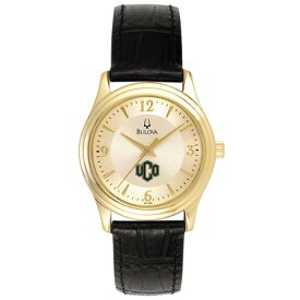 ブロバ レディース 腕時計 アクセサリー Central Oklahoma Bronchos Bulova Women's Stainless Steel Watch with Leather Band Gold/Black