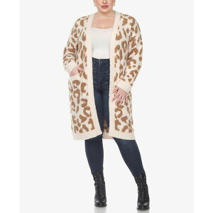 �z���C�g�}�[�N ���f�B�[�X �j�b�g&�Z�[�^�[ �A�E�^�[ Plus Size Leopard Print Open Front Sherpa Sweater Tan Leopard