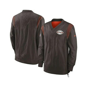 iCL Y WPbgu] AE^[ Men's Brown Cleveland Browns Sideline Team ID Reversible Pullover Windshirt Brown
