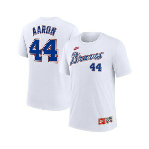 �i�C�L �����Y �V���c �g�b�v�X Men's Hank Aaron White Atlanta Braves Cooperstown Collection Tri-Blend Name Number T-Shirt White