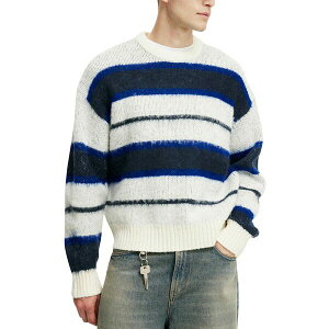 RbgI Y jbg&Z[^[ AE^[ Men's Box Fit Fuzzy Crew Knit Sweater Blue stripe