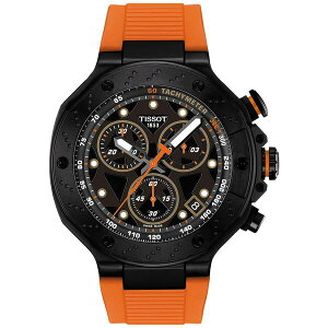 eB\bg Y rv ANZT[ Men's Swiss Chronograph T-Race Orange Silicone Strap Watch 45mm Silicone, Orange