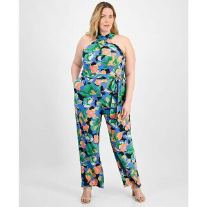 ^nG[GXG fB[X s[X gbvX Tahari Plus Size Twist Halter-Neck Jersey Jumpsuit Black/Orange