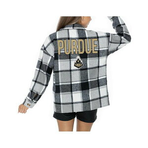 Q[fC fB[X WPbgu] AE^[ Women's Grey Purdue Boilermakers Long Sleeve Brushed Plaid Button-Up Overshirt Jacket Gray