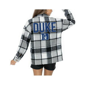 Q[fC fB[X WPbgu] AE^[ Women's Grey Duke Blue Devils Long Sleeve Brushed Plaid Button-Up Overshirt Jacket Gray